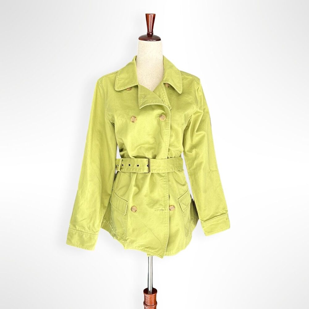 VTG Y2K Chartreuse Green, Cotton Belted Trench Coat, Old Navy, XXL